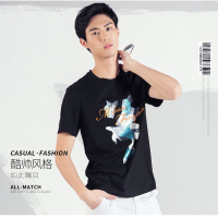 夏季男短袖潮T恤圆领纯棉T白色印花半袖时尚休闲运动短T恤汗衫男