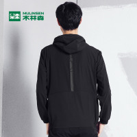 木林森户外男装春秋男士连帽长袖夹克休闲运动舒适男外套_1 2XL 黑色