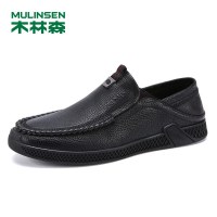 木林森男鞋防滑平底真皮休闲鞋2019新款春天青年商务男士休闲皮鞋