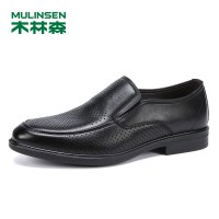 木林森男鞋官方正品镂空真皮一脚蹬2019新款商务男士皮鞋夏季透气