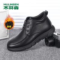 木林森男鞋秋冬新款高帮鞋系带加绒保暖商务休闲百搭男皮鞋