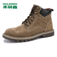 木林森靴子秋季高帮新款短靴真皮保暖耐磨工装靴男休闲潮流马丁靴