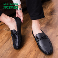 木林森男鞋潮流英伦男休闲鞋2020新款鞋子一脚蹬懒人豆豆鞋男真皮