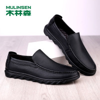 木林森男鞋真皮百搭单鞋新款耐磨夏季男士休闲皮鞋透气乐福鞋