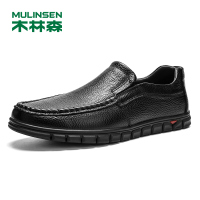 木林森男鞋2020秋季真皮休闲鞋耐磨套脚爸爸鞋一脚蹬中老年皮鞋男