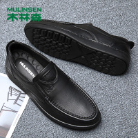 木林森男鞋秋季新品休闲皮鞋男士真皮商务耐磨套脚懒人鞋子男