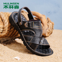木林森凉鞋男款夏季透气真皮防滑软底凉拖鞋头层牛皮中年爸爸鞋子