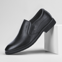 木林森(MULINSEN)男鞋春夏新款皮鞋男正装套脚一脚蹬懒人商务休闲鞋黑色软底