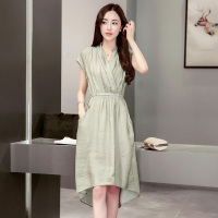 丝柏舍2018夏装新款纯色韩版中长款V领修身收腰连衣裙女S72R0318