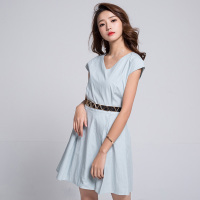 丝柏舍2019年夏装V领收腰气质短款连衣裙女(配腰带)S72R0281