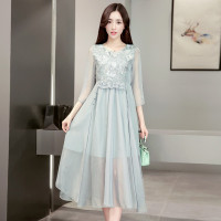 丝柏舍2017春装新款韩版中长款纯色系带修身连衣裙女套装S71R0208