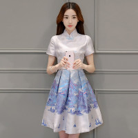 丝柏舍印花连衣裙2017夏季新款女装时尚韩版立领收腰连衣裙S71R0570