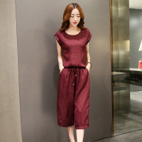 丝柏舍2018夏装新款女装圆领纯色上衣搭阔腿裤套装S62Z0148