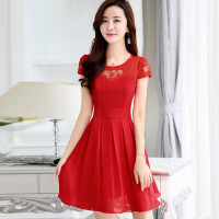 丝柏舍2019夏装纯色短袖修身中长款连衣裙S72R0071