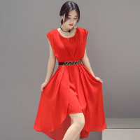 丝柏舍2019夏装中长款无袖圆领修身连衣裙（有腰带）S72R0206