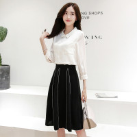丝柏舍2017春装新款女衬衫领上黑下白修身百搭连衣裙S71R0284