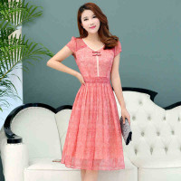 丝柏舍2019夏装女装V领收腰修身中长款连衣裙S72R0139