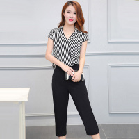丝柏舍2018夏装新款女装翻领拼接轻熟风七分连体裤S72R0282