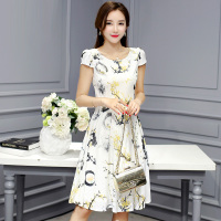丝柏舍2019夏装中长款花色短袖圆领修身连衣裙S72R0042
