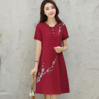 丝柏舍2019夏季女装短袖宽松印花连衣裙