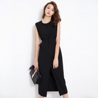 丝柏舍2018夏装新款女纯色修身中长款无袖百搭连衣裙S72R0037