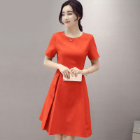 丝柏舍 2017夏季新款女装圆领短袖修身收腰纯色连衣裙S71R0081