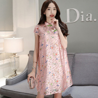 丝柏舍2018夏装新款女装复古立领宽松中国风连衣裙S72R0275