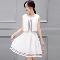 丝柏舍2018夏装新款圆领无袖宽松韩版中长款假两件连衣裙S72R0325