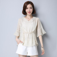 丝柏舍2019夏季女装收腰圆点荷叶袖雪纺衫S72E0004S