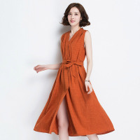 丝柏舍2019夏季女装纯色无袖中裙连衣裙S72F0037
