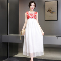 2019夏季女装圆领无袖拼接中长款宽松连衣裙