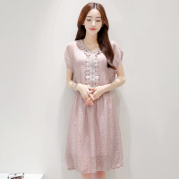 丝柏舍2018夏装新款女装时尚V领纯色百搭显瘦连衣裙S72R0367