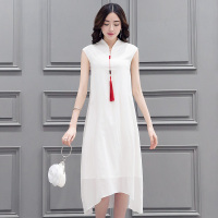 丝柏舍2018年夏季新款女装文艺纯色小V领无袖气质连衣裙S72R0672