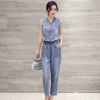 丝柏舍2018夏装新款女装纯色小立领长袖气质松紧腰连体裤S72R0323