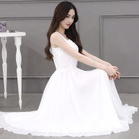 丝柏舍2018夏季新款女纯色绣花无袖中长款气质大摆连衣裙S72R0721