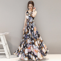 丝柏舍2019夏装女装圆领无袖印花收腰连衣裙S72R0973L