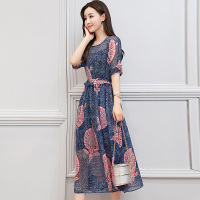 丝柏舍2019夏装女印花圆领中长款连衣裙（外衫+吊带裙）