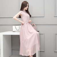 丝柏舍2018夏季新款女装纯色立领盘扣民族风中长款连衣裙S72R0469