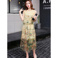 丝柏舍2019年夏季淑女装时尚无袖印花收腰中长款连衣裙S72R1143L