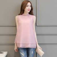 丝柏舍 2018年夏季新款女装 立领无袖双层文艺淑女雪纺衫S72R0708