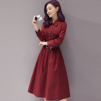 丝柏舍2017秋季新款女装时尚韩版纯色收腰连衣裙（配腰带）S71R0579