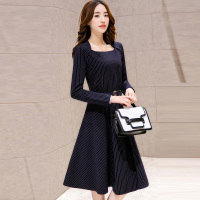 丝柏舍2017秋装新款女装气质OL条纹显瘦中长款连衣裙S73R0062L