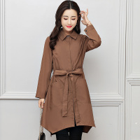 丝柏舍 2018新款女装春装纯色长袖翻领暗扣系带收腰风衣S81R0235F