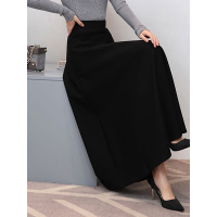 丝柏舍秋冬2018新款女简约纯色飘逸收腰长款大摆半身裙S84R0879B
