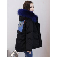 丝柏舍2018冬季新款毛领印花宽松不规则下摆短款棉衣女S84B0135H