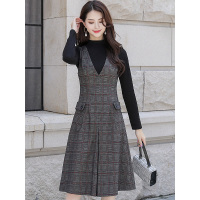 丝柏舍秋装女2018新款立领针织拼接中长款假两件连衣裙S83R0743L
