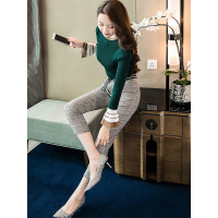 丝柏舍冬装2018新款女修身长袖上衣搭九分小脚裤套装S83R0911N