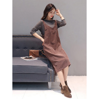 丝柏舍冬装2018新款女圆领长袖上衣纯色背带裙时尚套装S83R0972N