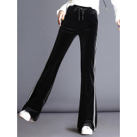 丝柏舍2019春新款系带收腰宽松拼接长款简约休闲长裤S91T1323K