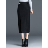 丝柏舍冬装女2018新款纯色高贵优雅风开叉中长款半身裙S84R0931B